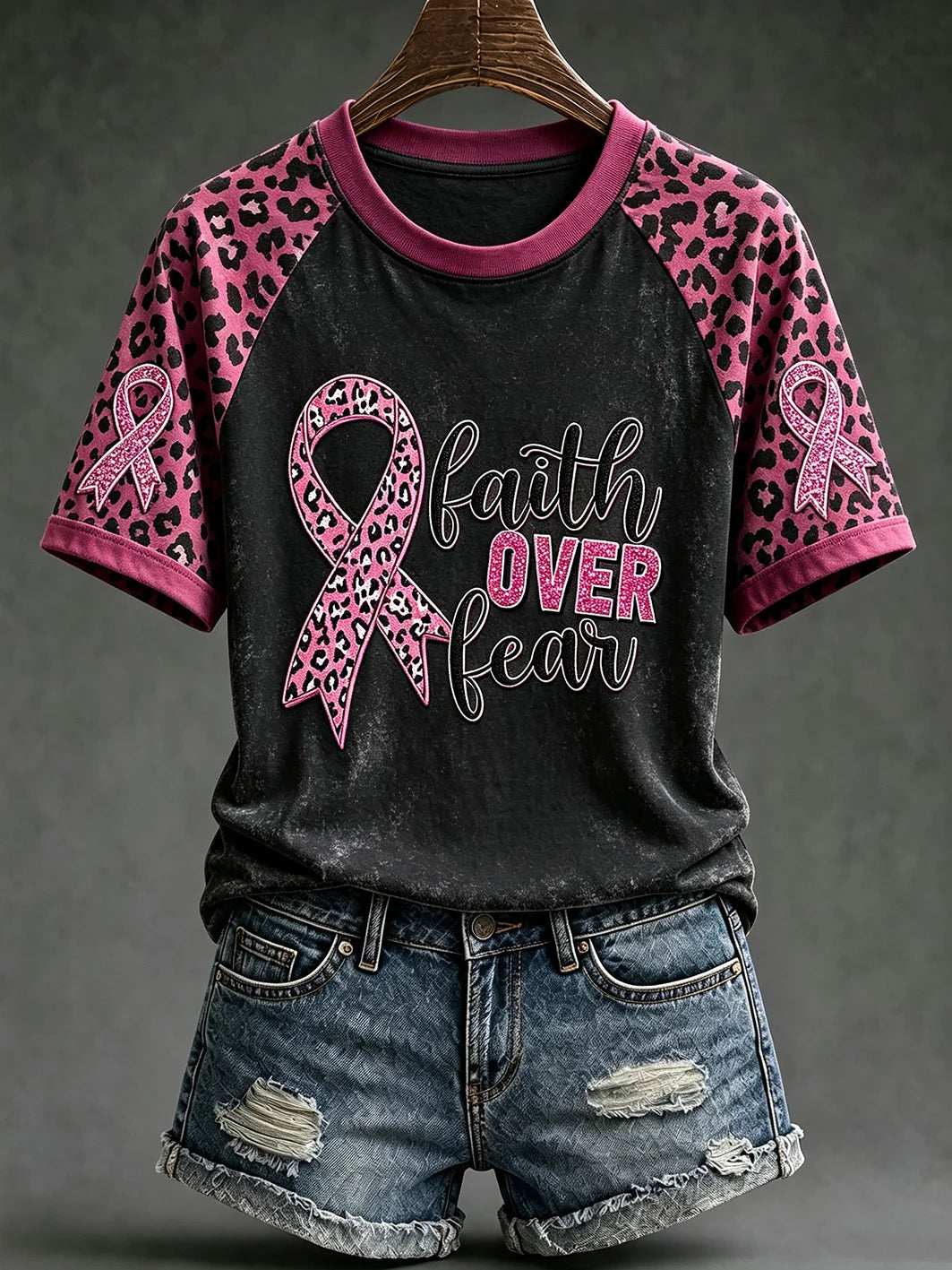 Women's breast cancer encouragement slogan printed casual short-sleeve T-shirt