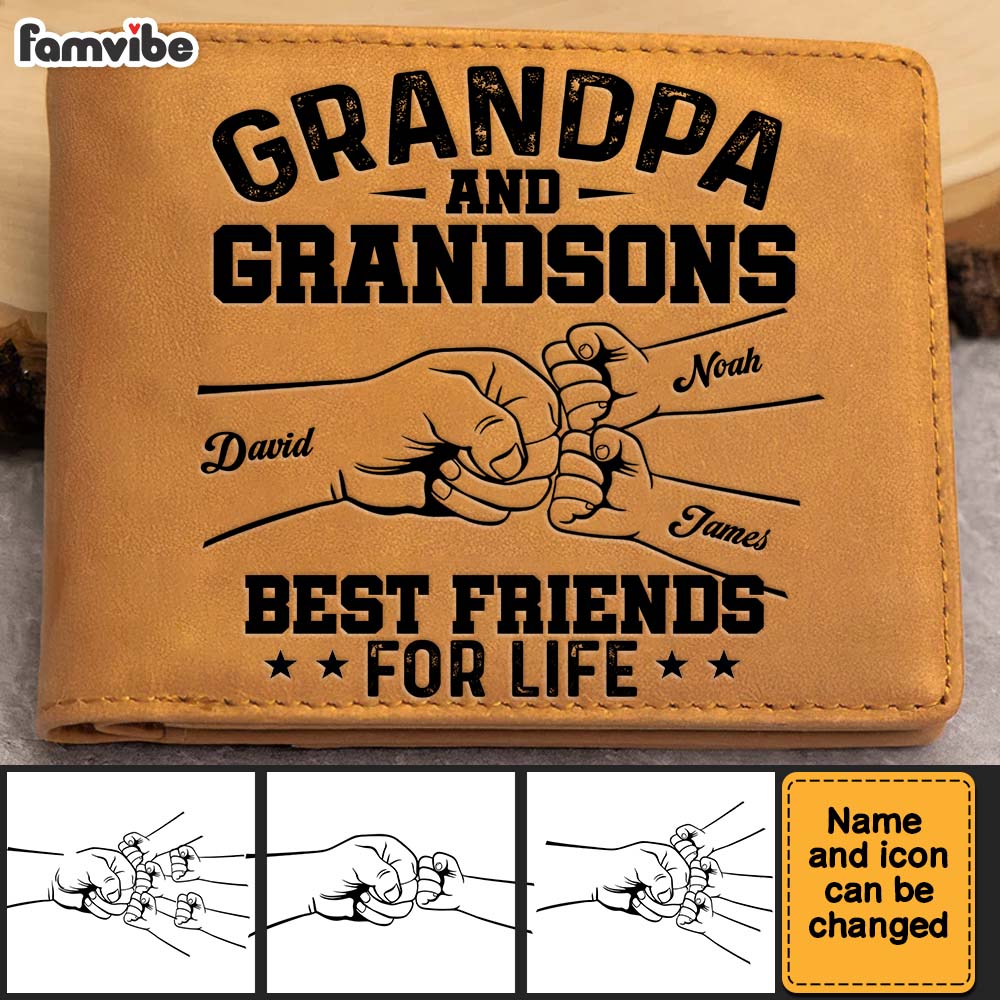Personalized Gift For Grandpa, Grandson Friends For Life Leather Wallet 37951
