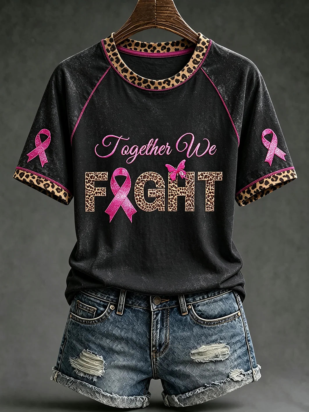 Women's breast cancer encouragement slogan printed casual short-sleeve T-shirt