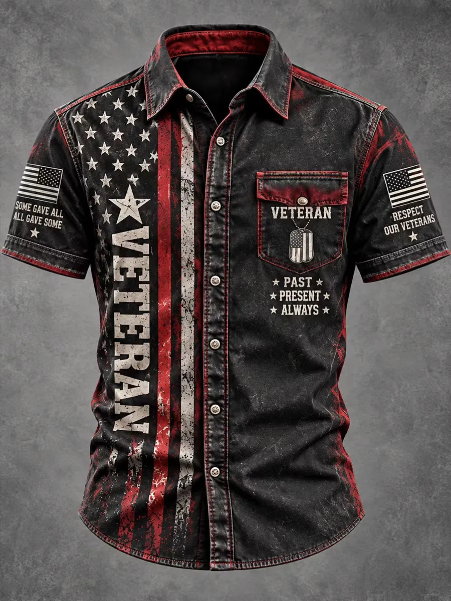 Men's Retro Veterans Day Art Print Short Sleeve Shirt