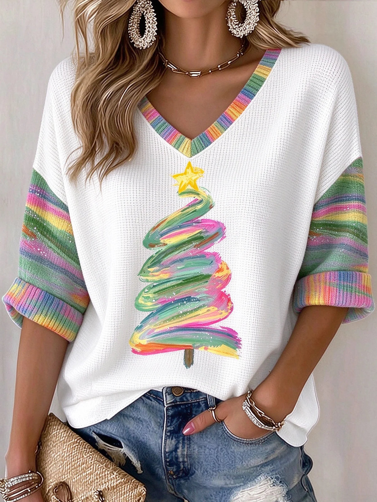 Women's Casual Printed Waffle Top