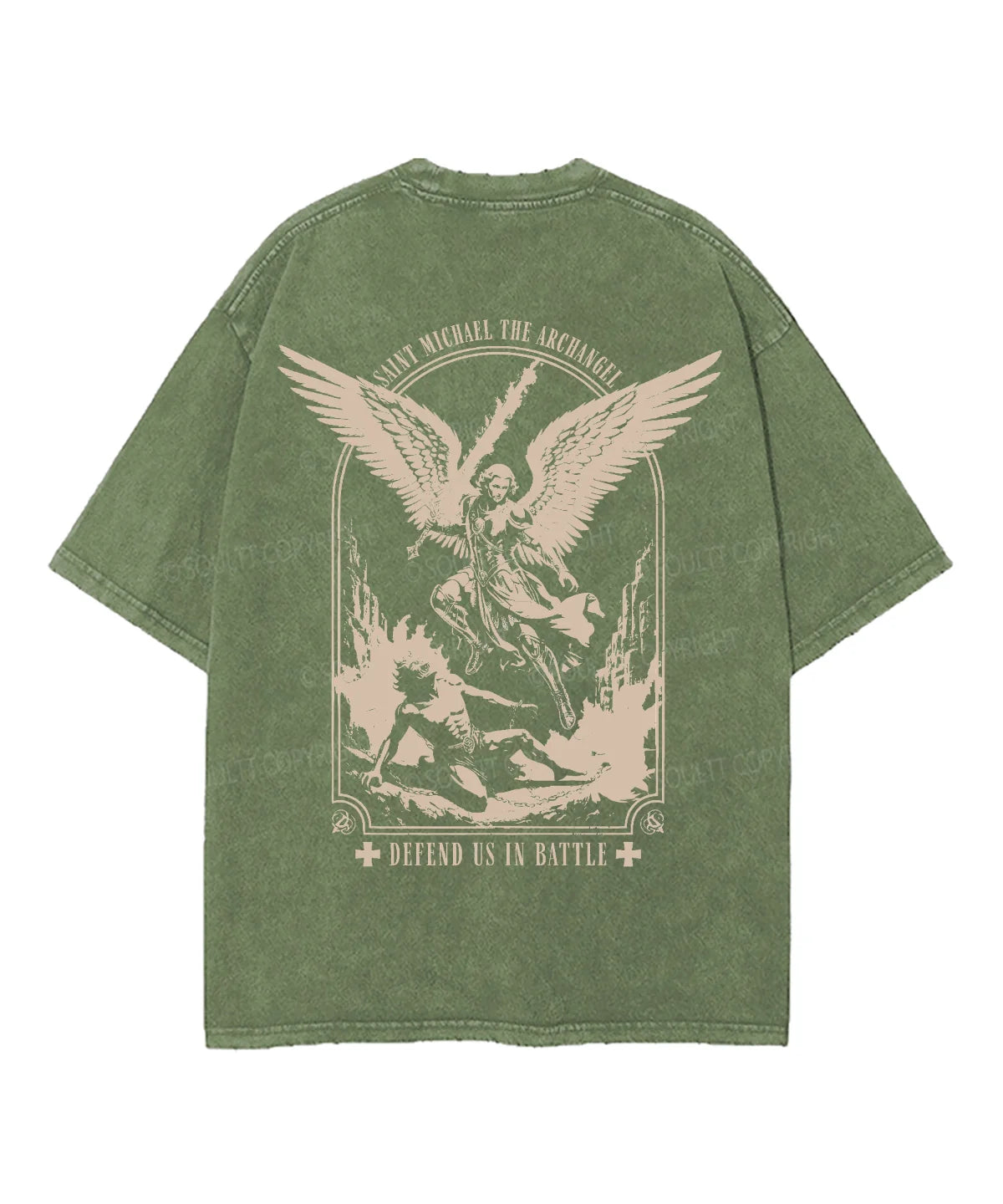 Saint Michael The Archangel Double Sided Unisex Washed Christian T-shirt