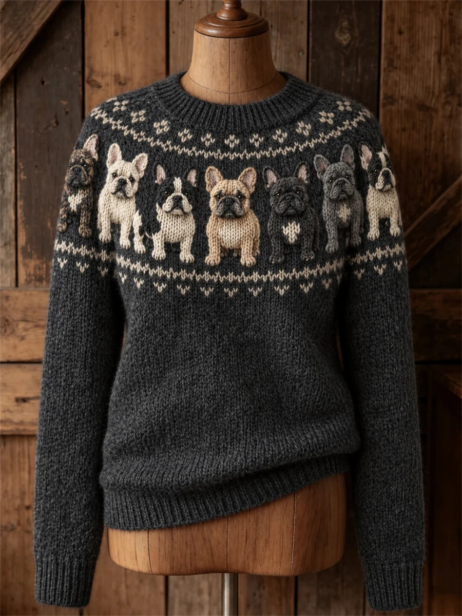 Women's Vintage French Yoke Isle Pattern Print crew neck sweater