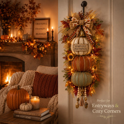 Lighted Stacked Pumpkin Door Hanger – Fall & Thanksgiving Porch Decor