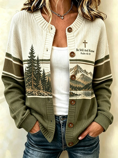 Women's Be Still And Know Psalm 46:10 Print Knit Cardigan