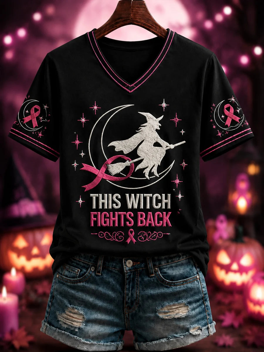 Women's “THIS WITCH FIGHTS BACK” Printed V-neck T-shirt