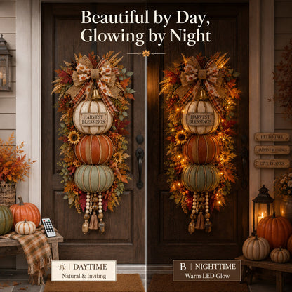 Lighted Stacked Pumpkin Door Hanger – Fall & Thanksgiving Porch Decor