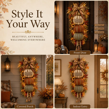 Lighted Stacked Pumpkin Door Hanger – Fall & Thanksgiving Porch Decor