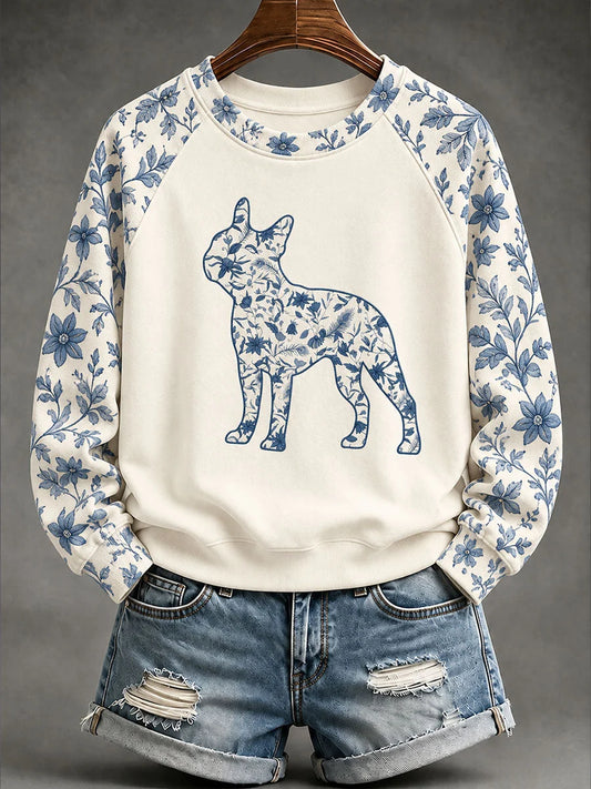 Women's Boston Terrier Chinese-style floral print sweatshirt