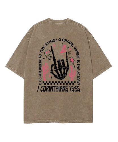 O Death Where Is Thy Sting Double Sided Washed Christian T-shirt