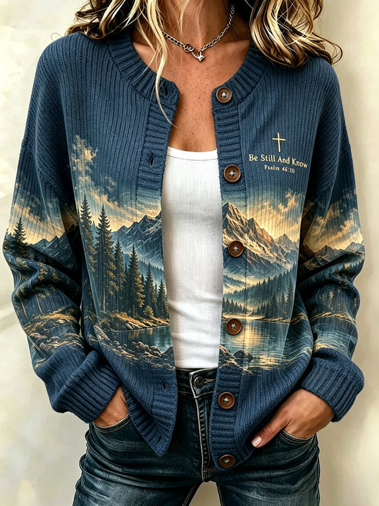 Women's Be Still And Know Psalm 46:10 Print Knit Cardigan