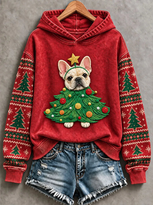 Women's Christmas Tree French Bulldog Regular Sweatshirt