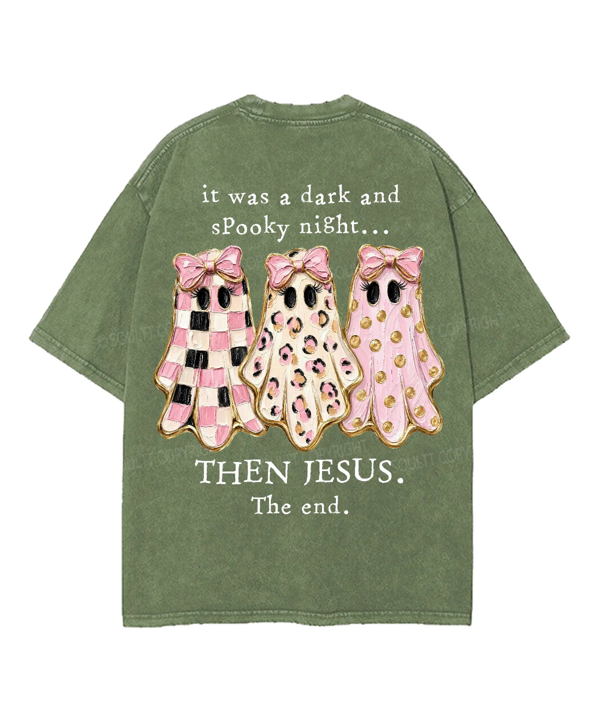 It Was A Dark And Spooky Night Then Jesus The End Double Sided Unisex Washed Christian T-shirt