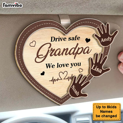 Personalized Car Visor Clip Gift For Grandpa Dad Kids Handprints Drive Safe 38077