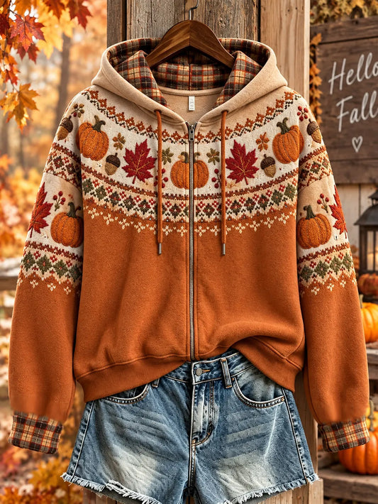 Women's Autumn Element Pattern Design Leisure Zip-Up Hoodie