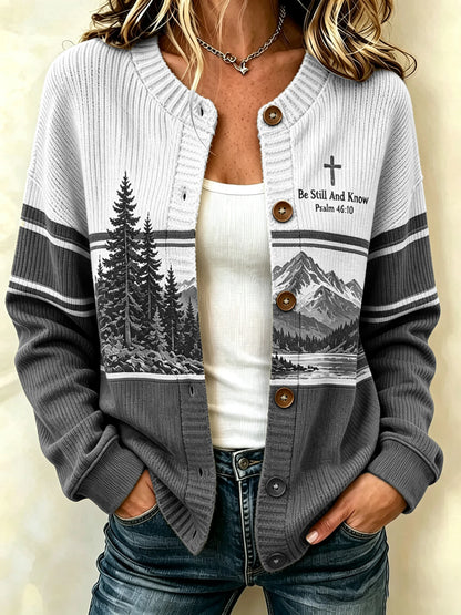Women's Be Still And Know Psalm 46:10 Print Knit Cardigan