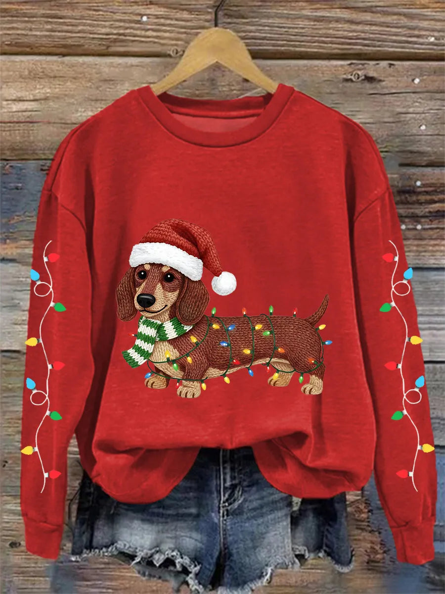 Women's Christmas Lights Dachshund Print Casual Sweatshirt
