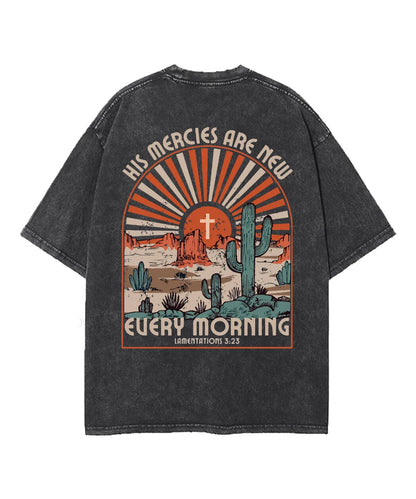 His Mercies Are New Double Sided Washed Christian T-shirt