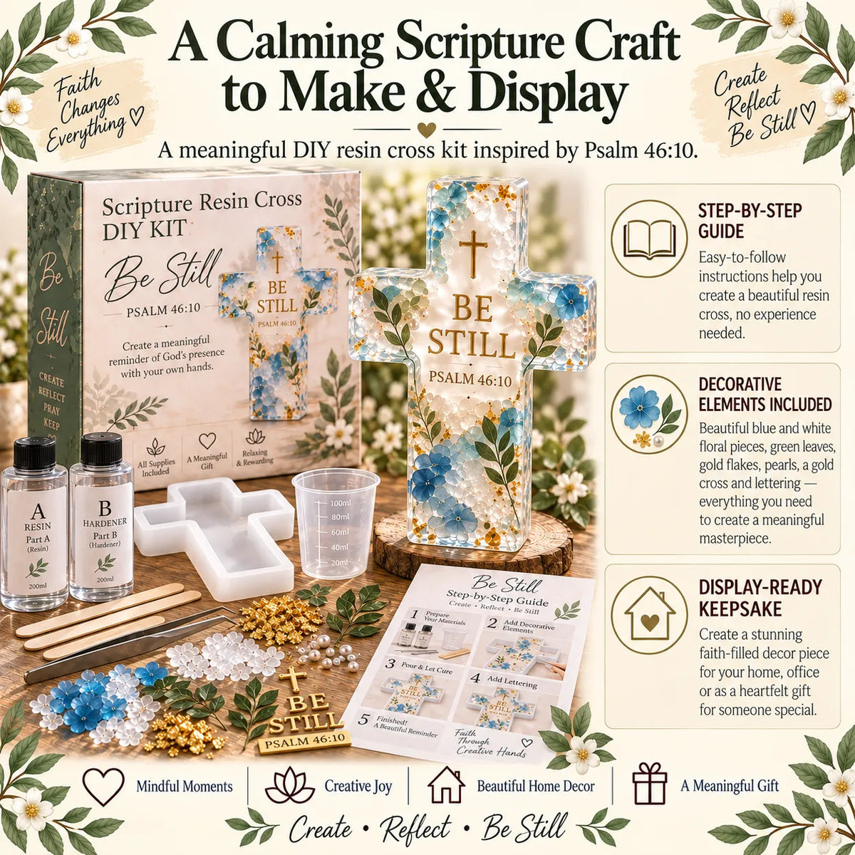 ✝️Psalm 46:10 - Be Still Scripture Resin Cross DIY Kit 
