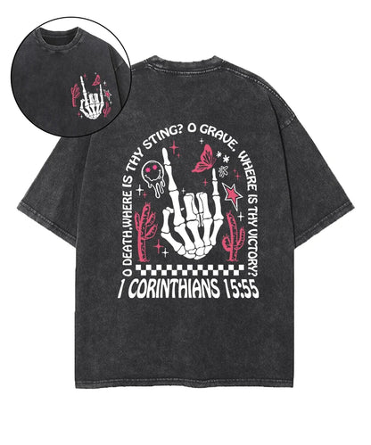 O Death Where Is Thy Sting Double Sided Washed Christian T-shirt