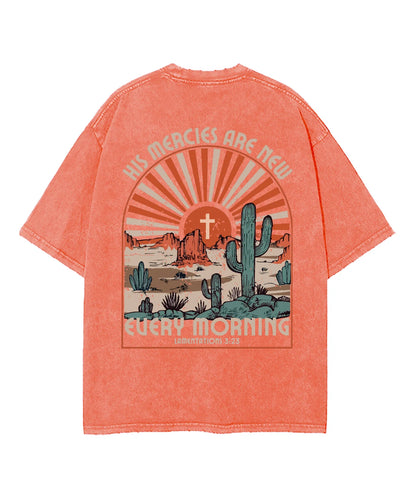 His Mercies Are New Double Sided Washed Christian T-shirt