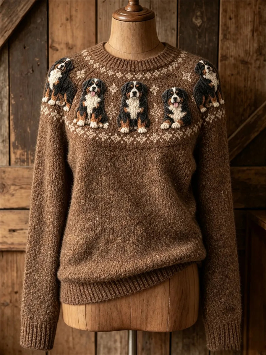 Women's Vintage Bernese Mountain Dogs Yoke Isle Print crew neck sweater