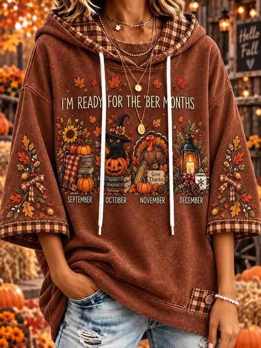 Women's autumn and winter theme pattern design casual hoodie