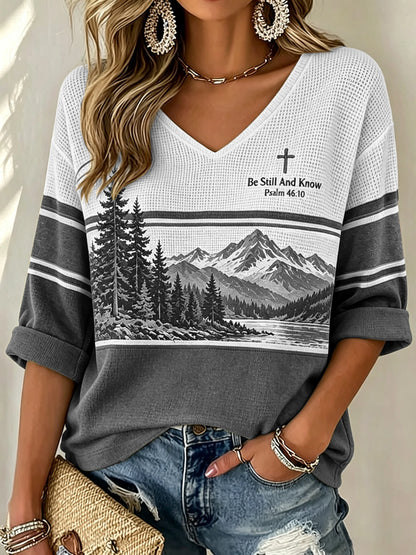 Women's Be Still And Know Psalm 46:10 Print Waffle-Knit Top
