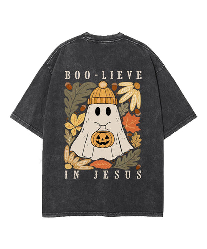 Boolieve In Jesus Double Sided Unisex Washed Christian T-shirt