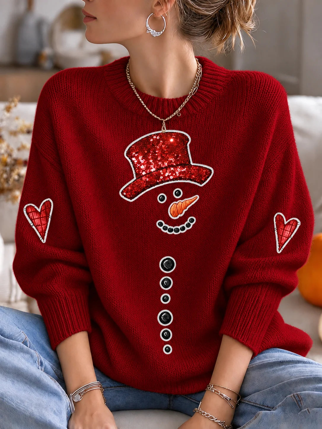 Women's Christmas Print Casual Knit Top