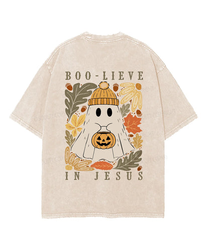 Boolieve In Jesus Double Sided Unisex Washed Christian T-shirt