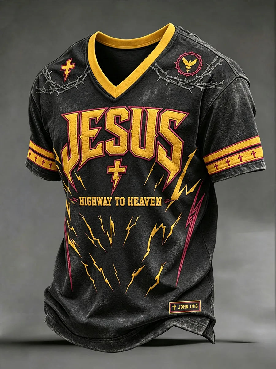 Men's "Jesus Highway to Heaven" V-neck T-shirts