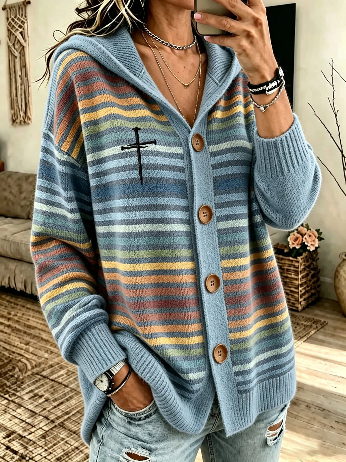 Women's Faith Print Hooded Cardigan