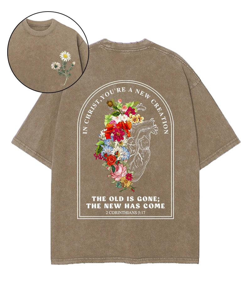 You're A New Creation Double Sided Washed Christian T-shirt