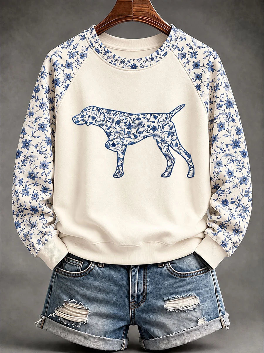 Women's German Shorthaired Pointer Chinese-style floral print sweatshirt