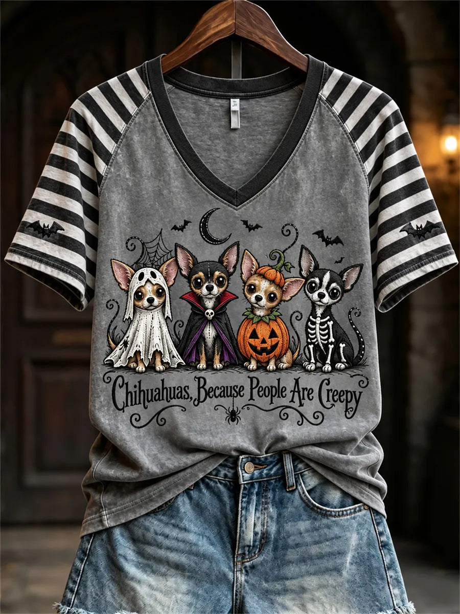 Women's Chihuahuas Because People Are Creepy Halloween Dogs Print short-sleeved T-shirt