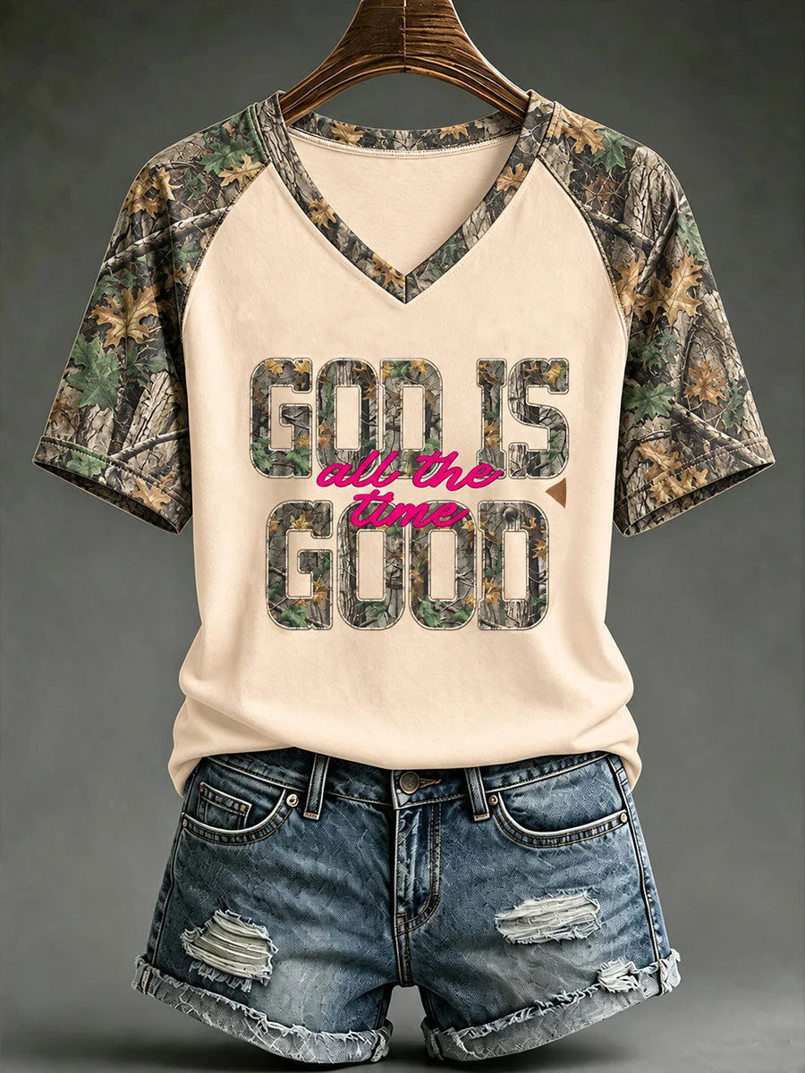 Women's God Is Good All The Time Print Casual T-shirt