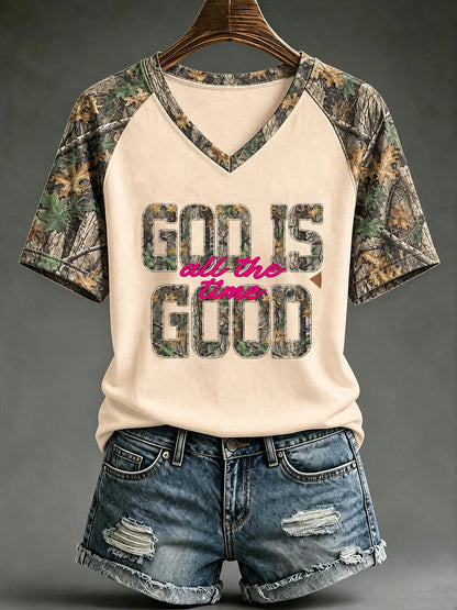 Women's God Is Good All The Time Print Casual T-shirt