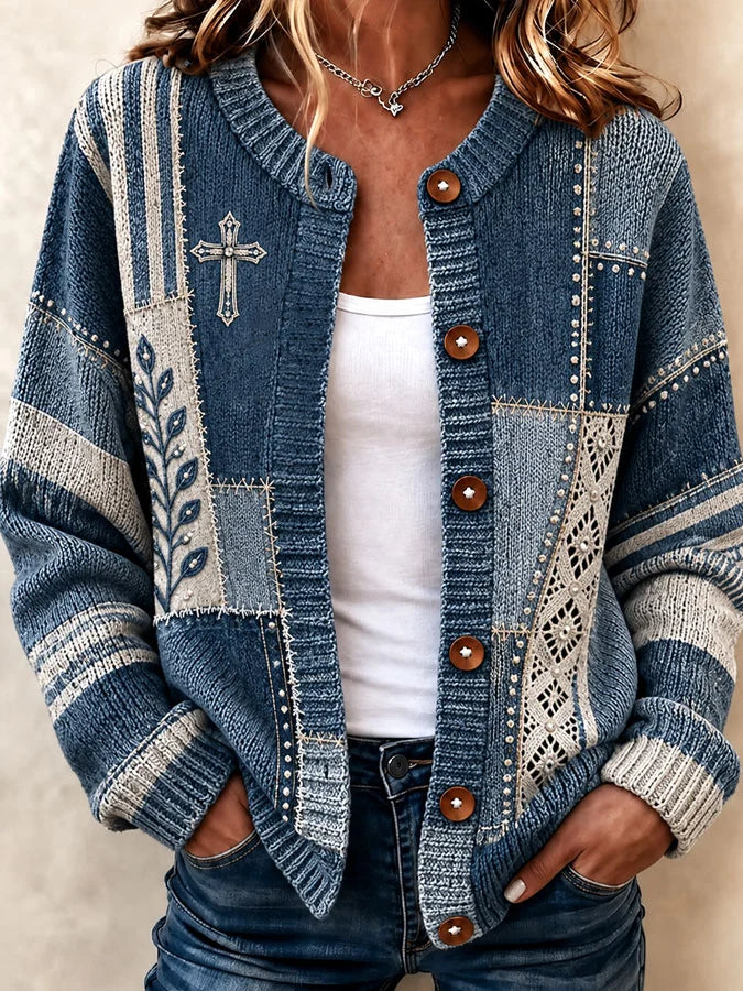 Women's Cross-Print Knit Cardigan