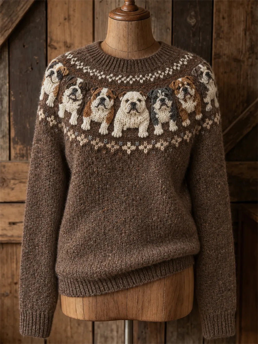 Women's Vintage Bulldogs Yoke Isle Print crew neck sweater