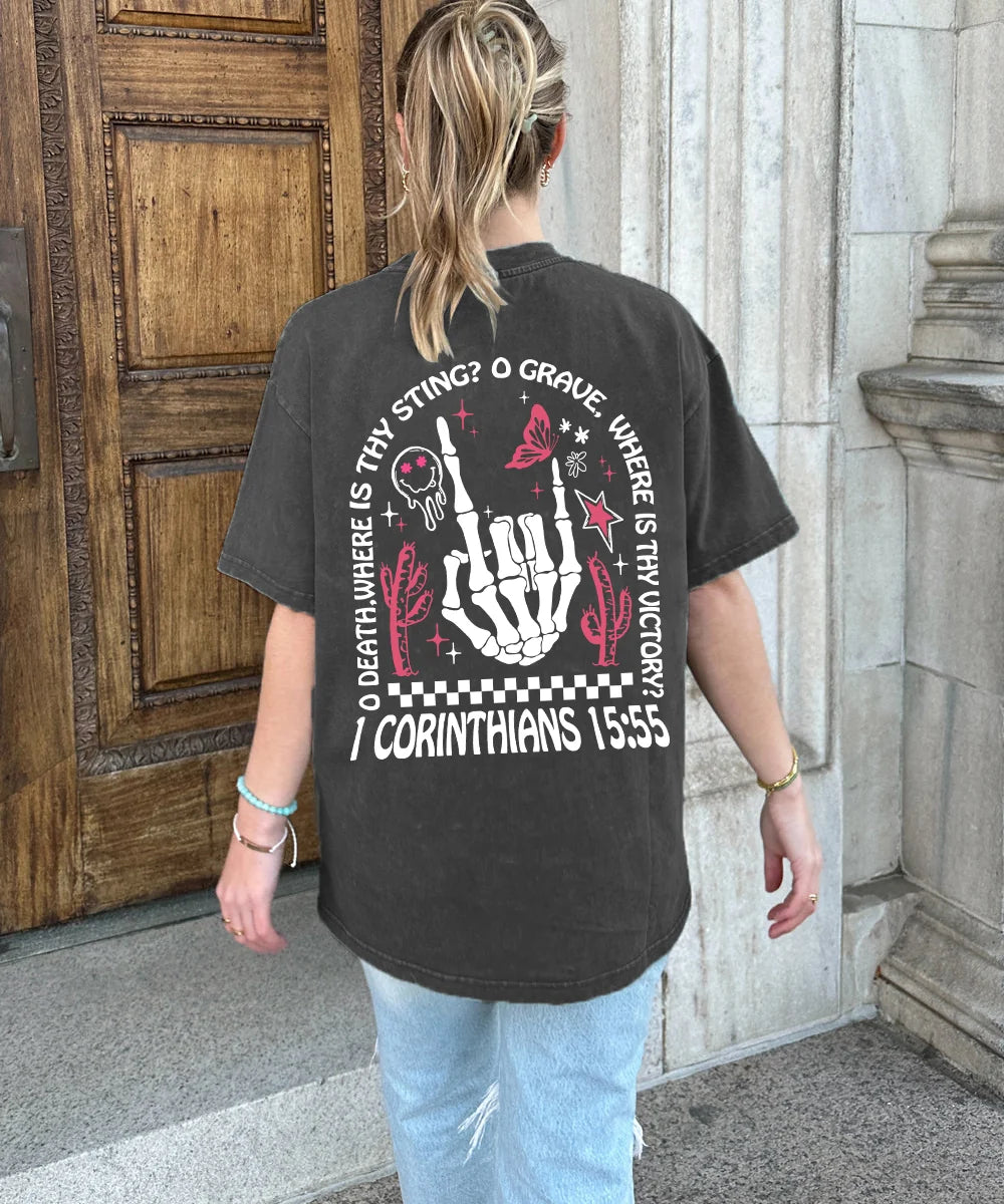 O Death Where Is Thy Sting Double Sided Washed Christian T-shirt