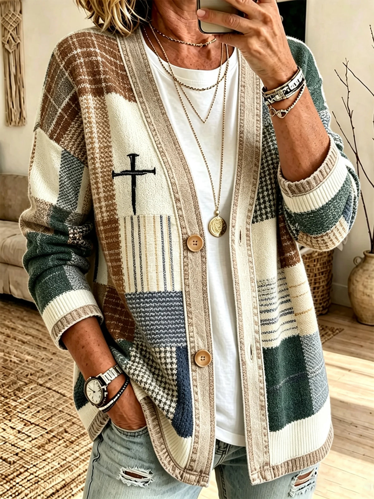 Women's "Faith" Print Knit Cardigan