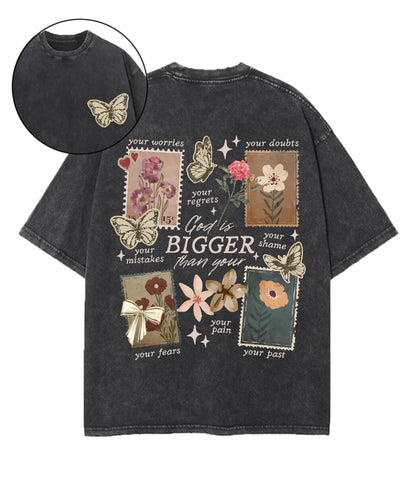 God Is Bigger Than Double Sided Unisex Washed Christian T-shirt