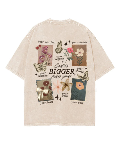 God Is Bigger Than Double Sided Unisex Washed Christian T-shirt