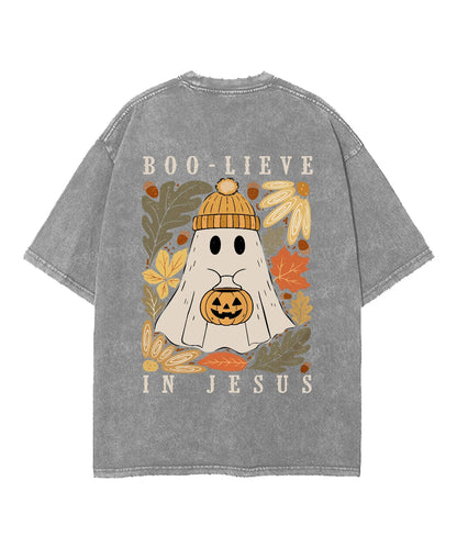 Boolieve In Jesus Double Sided Unisex Washed Christian T-shirt
