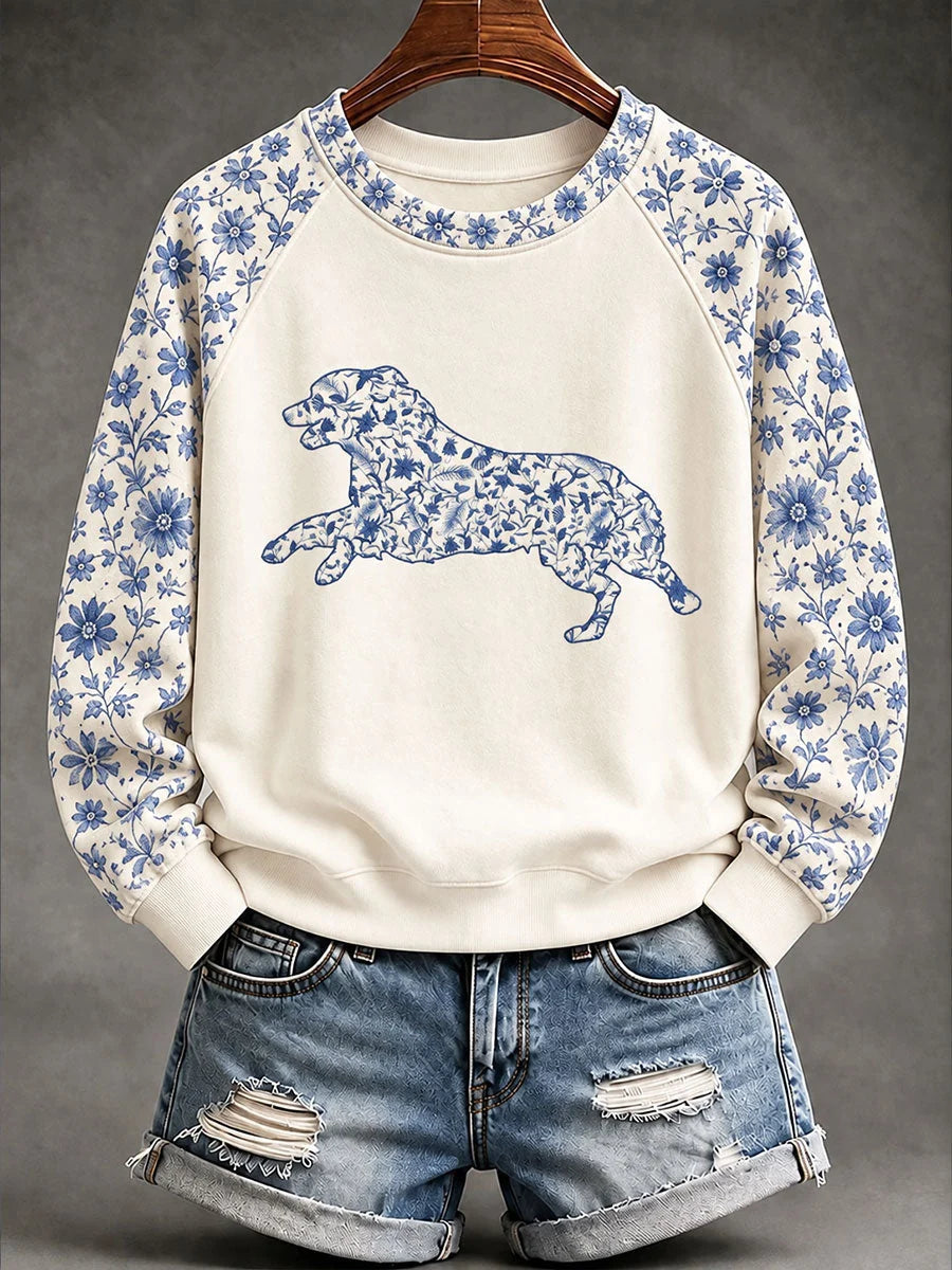 Women's Sheepdog Chinese-style floral print sweatshirt