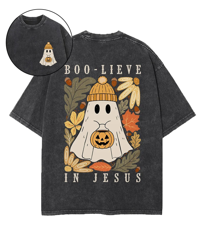 Boolieve In Jesus Double Sided Unisex Washed Christian T-shirt