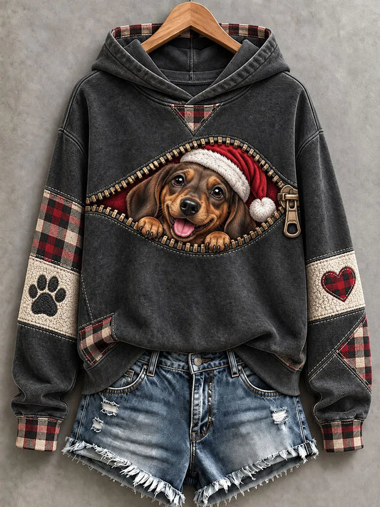 Women's Christmas Dachshund Pattern Hoodie