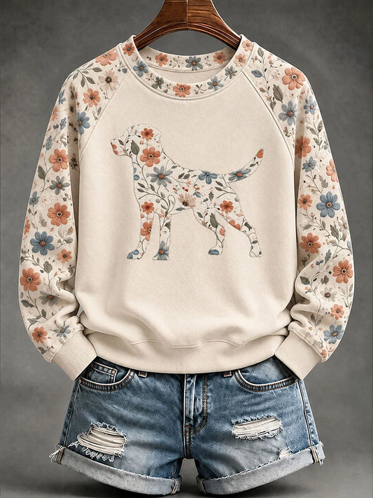 Women's Labrador Retriever Floral Print Casual Raglan Sleeve Sweatshirt