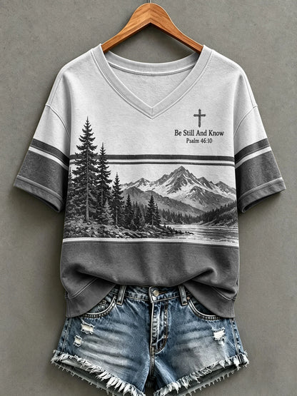 Women's Be Still And Know Psalm 46:10 Print Short-Sleeve Top